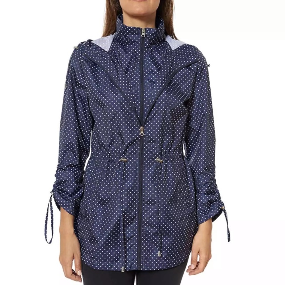 Jones NewYork Packable Rain Coat blue with white d